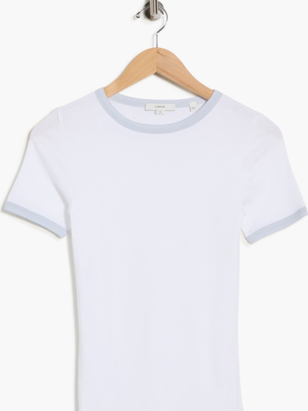 Vince White Short-Sleeve Ringer Tee with Light Blue Trim